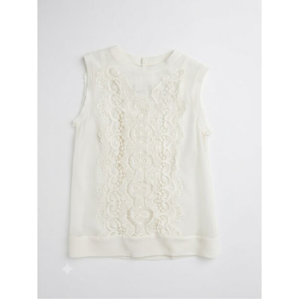 2010s Nanette Lepore 2 Cream Shell Tank Lace Romantic Preppy Coquette